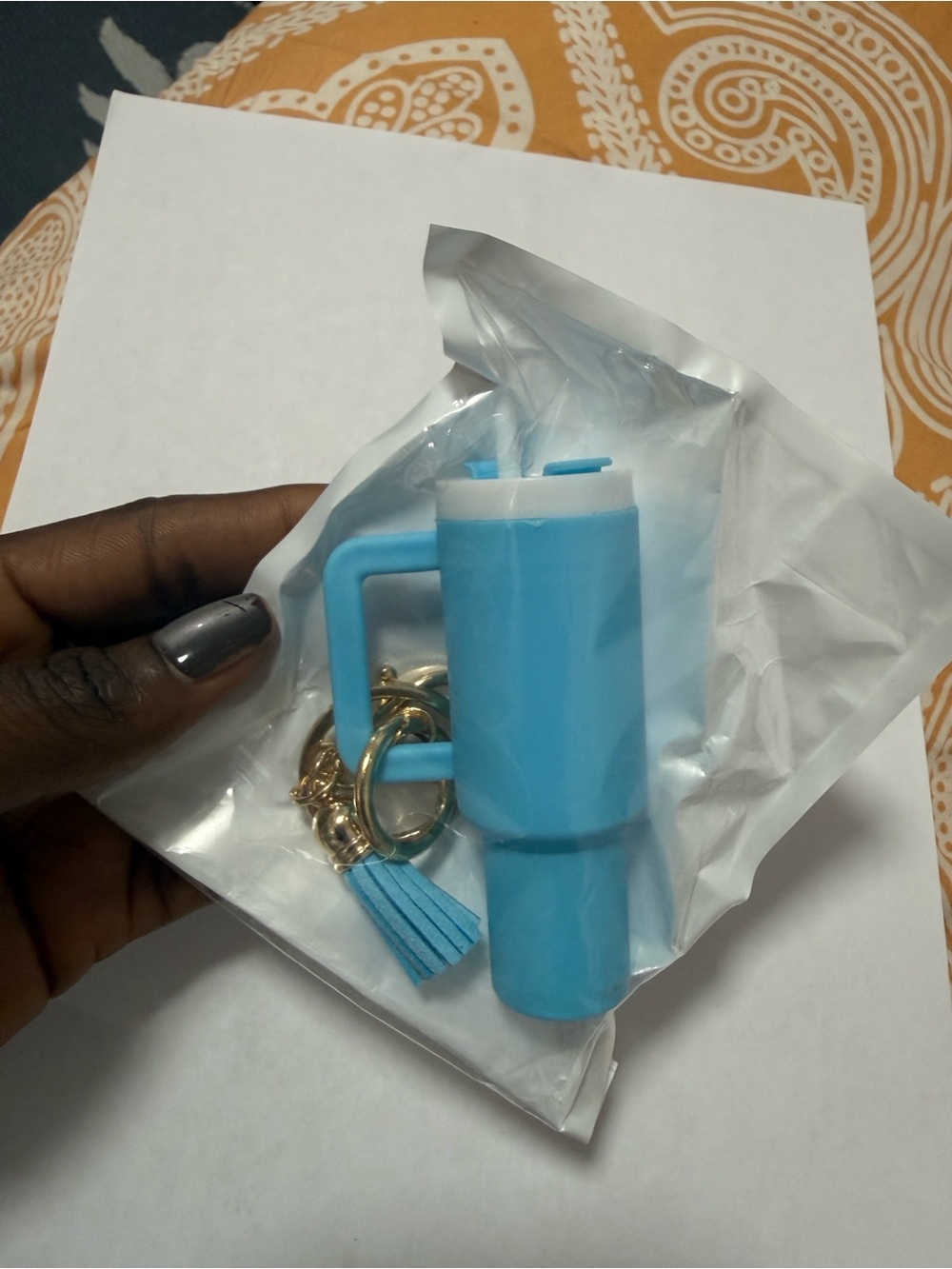 Blue Travel Mug Keychain with Tassel - Unbranded